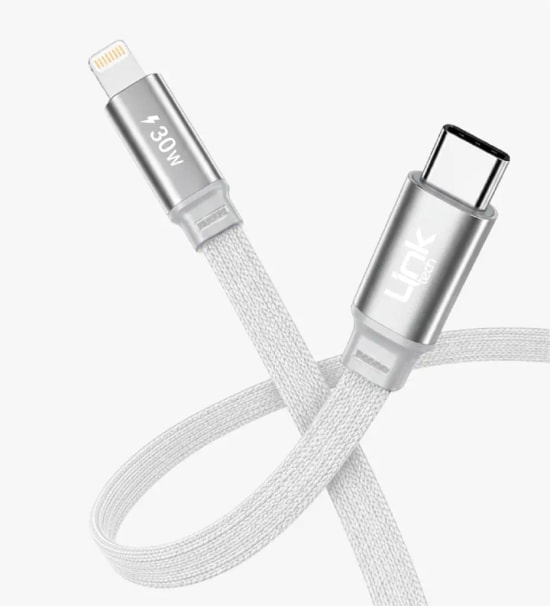 Linktech K576 Fast 1,5m 30W Type-C Lightning Gri Örgü Kablo - Metal Alaşımlı Uç, Flat Braided, Anti-tangle
