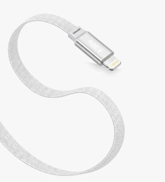 Linktech K576 Fast 1,5m 30W Type-C Lightning Gri Örgü Kablo - Metal Alaşımlı Uç, Flat Braided, Anti-tangle