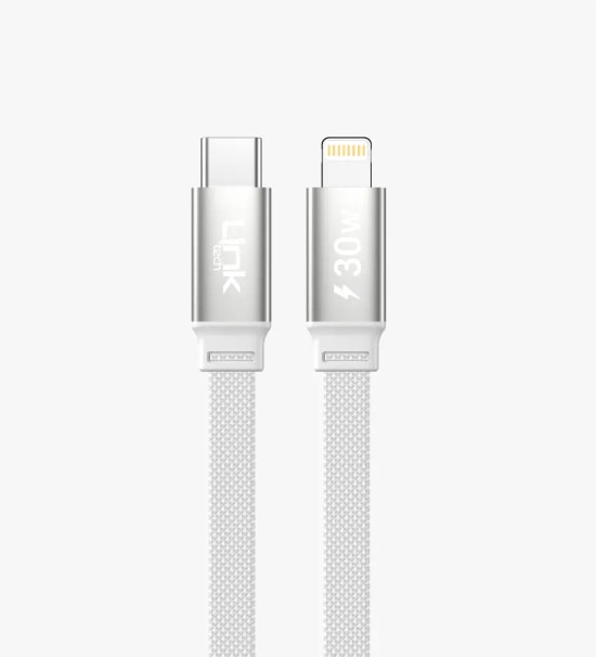 Linktech K576 Fast 1,5m 30W Type-C Lightning Gri Örgü Kablo - Metal Alaşımlı Uç, Flat Braided, Anti-tangle