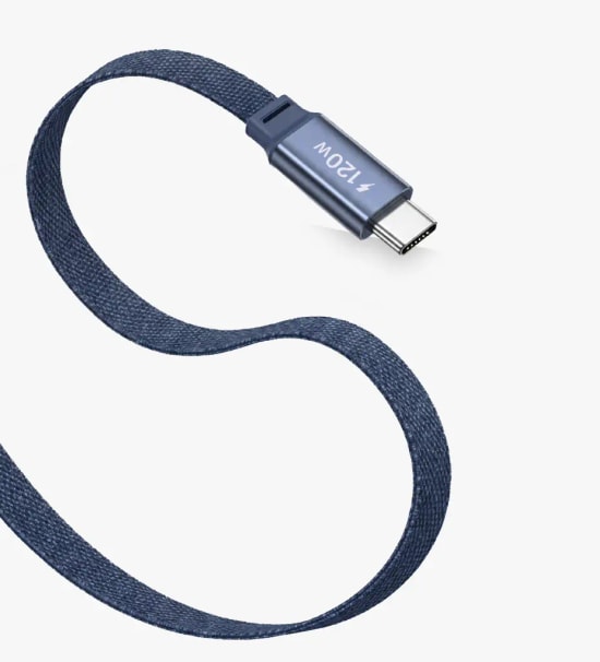 Linktech K577 Fast 1,5m 120W 6A Lacivert USB-A Type-C Kablo - 480 Mbps, Max 6A Desteği, Flat Braided, Anti-Tangle