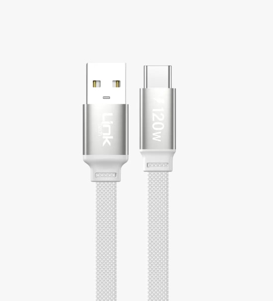 Linktech K577 Fast 1,5m 120W 6A Gri USB-A Type-C Kablo - 480 Mbps, Max 6A Desteği, Flat Braided, Anti-Tangle