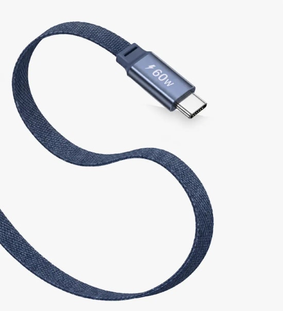 Linktech K578 Fast 1.5m 60W Type-C Lacivert Örgü Şarj ve Data Kablosu - 480 Mbps, 3A Desteği, Flat Braided, Anti-Tangle