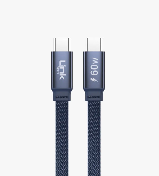 Linktech K578 Fast 1.5m 60W Type-C Lacivert Örgü Şarj ve Data Kablosu - 480 Mbps, 3A Desteği, Flat Braided, Anti-Tangle