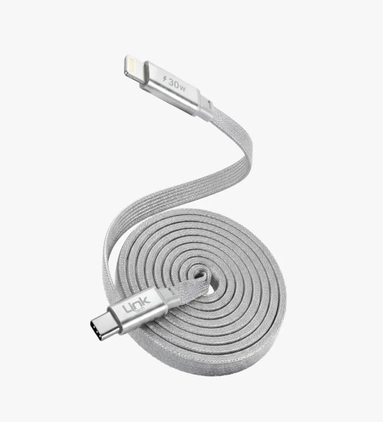 Linktech KN06 Fast 1.2 m 30W Type-C - Lightning Gri Manyetik Kablo - 120cm, 6A Desteği, Manyetik Sarma, Flat Braided
