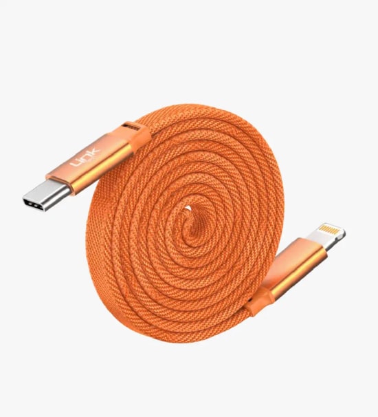 Linktech KN06 Fast 1.2 m 30W Type-C - Lightning Turuncu Manyetik Kablo - 120cm, 6A Desteği, Manyetik Sarma, Flat Braided