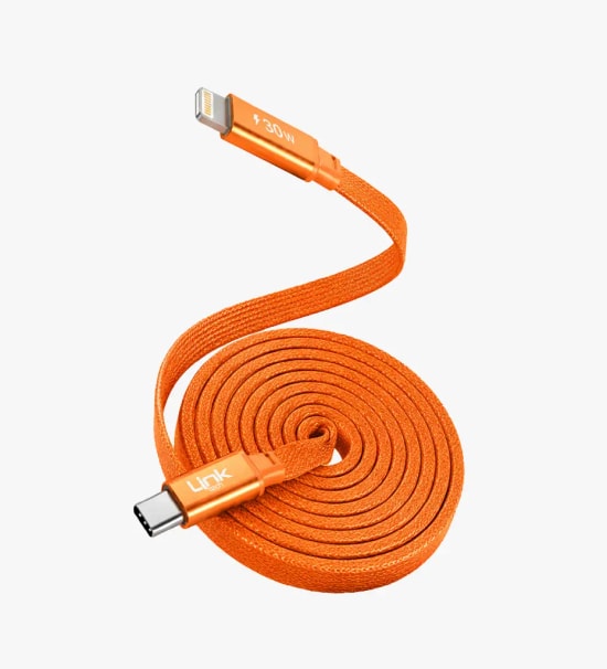 Linktech KN06 Fast 1.2 m 30W Type-C - Lightning Turuncu Manyetik Kablo - 120cm, 6A Desteği, Manyetik Sarma, Flat Braided