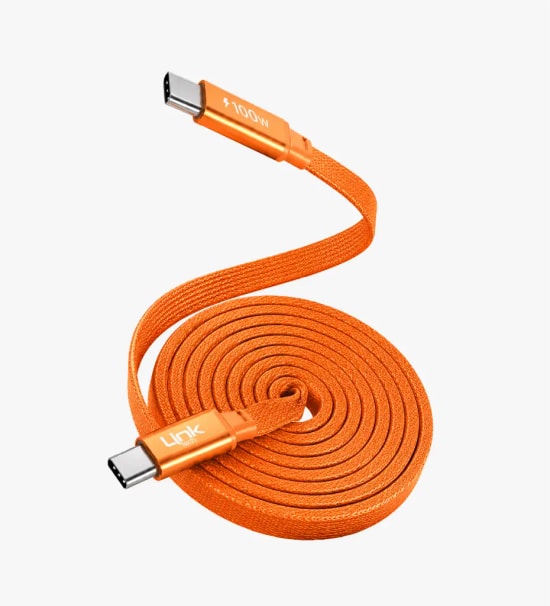 Linktech KN05 Fast 1.2 m 100W Type-C Turuncu Manyetik Örgü Kablo - 120cm, 6A Desteği, Manyetik Sarma, Flat Braided