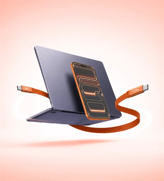 Linktech KN05 Fast 1.2 m 100W Type-C Turuncu Manyetik Örgü Kablo - 120cm, 6A Desteği, Manyetik Sarma, Flat Braided