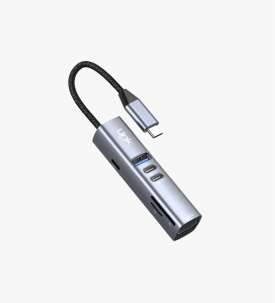 Linktech A209 Premium 7si 1 Arada Type-C Hub ve TF/SD Kart Okuyucu Adaptörü - HDMI, 3xUSB-A, PD 100W Şarj, Metal Gövde