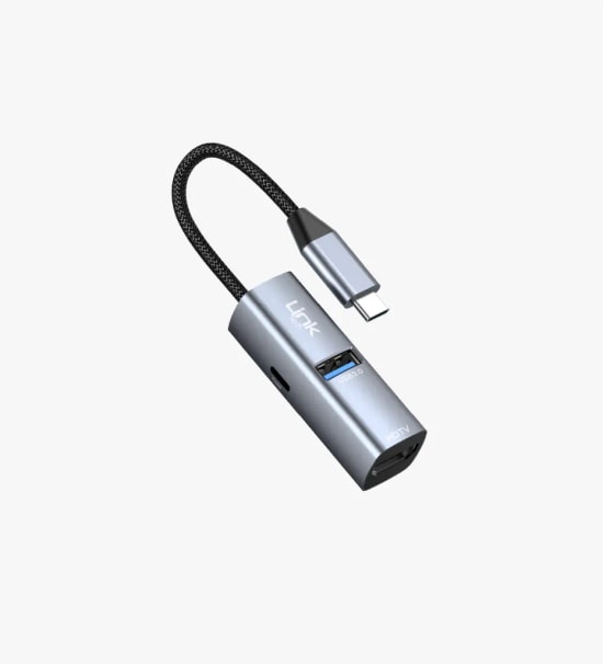 Linktech A206 Premium 3ü 1 Arada Type-C Hub Adaptörü - 1xUSB 3.0, 1xUSB-C (PD 100W), 1xHDMI (4K 30Hz), Metal Gövde