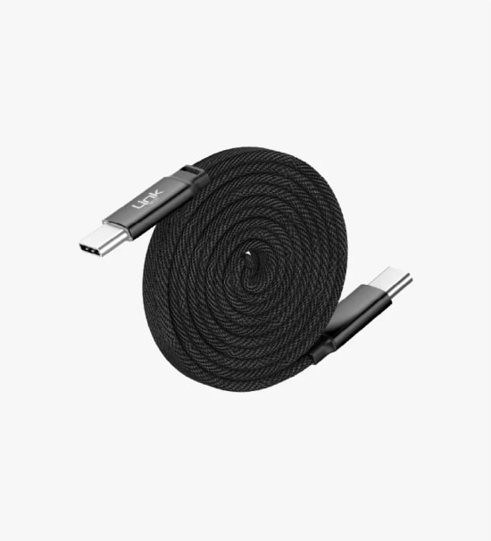 Linktech KN05 Fast 1.2 m 100W Type-C Siyah Manyetik Örgü Kablo - 120cm Uzunluk, 6A Desteği, Manyetik Sarma, Flat Braided