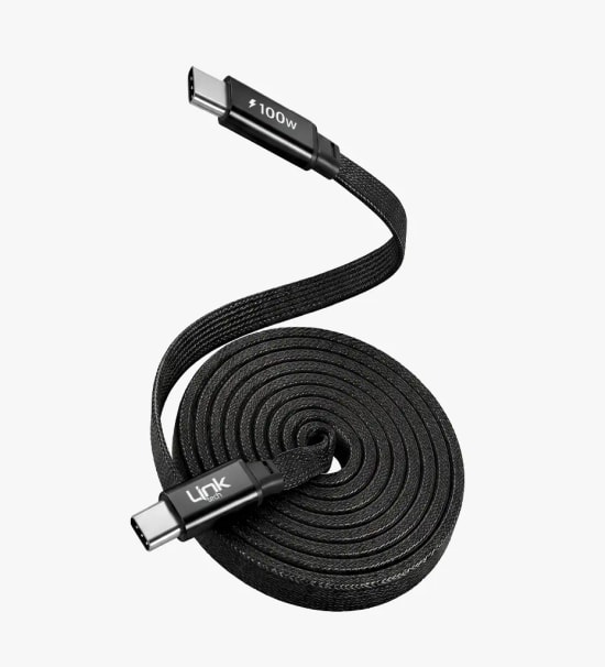 Linktech KN05 Fast 1.2 m 100W Type-C Siyah Manyetik Örgü Kablo - 120cm Uzunluk, 6A Desteği, Manyetik Sarma, Flat Braided