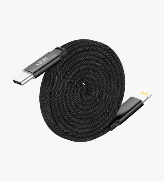 Linktech KN06 Fast 1.2 m 30W Type-C - Lightning Siyah Manyetik Kablo - 120cm, 6A Desteği, Manyetik Sarma, Flat Braided