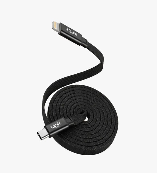 Linktech KN06 Fast 1.2 m 30W Type-C - Lightning Siyah Manyetik Kablo - 120cm, 6A Desteği, Manyetik Sarma, Flat Braided