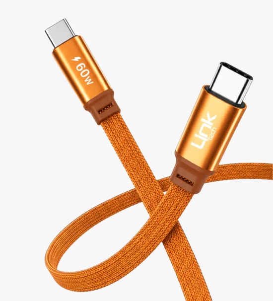 Linktech K578 Fast 1.5m 60W Type-C Turuncu Örgü Şarj ve Data Kablosu - 480 Mbps, 3A Desteği, Flat Braided, Anti-Tangle