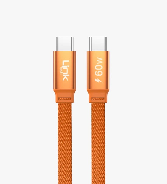 Linktech K578 Fast 1.5m 60W Type-C Turuncu Örgü Şarj ve Data Kablosu - 480 Mbps, 3A Desteği, Flat Braided, Anti-Tangle