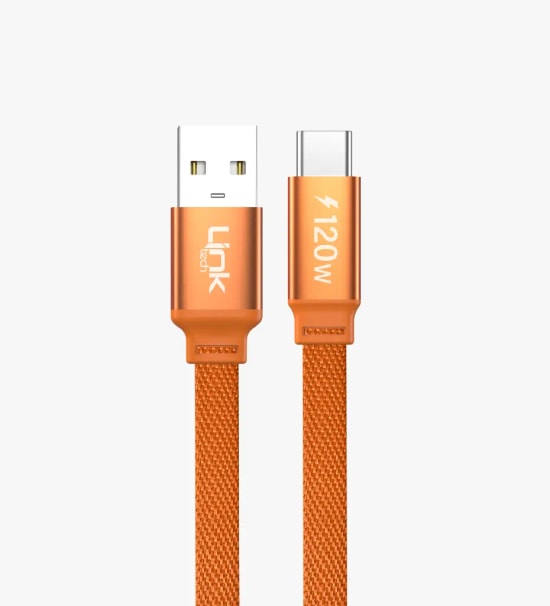 Linktech K577 Fast 1,5m 120W 6A Turuncu USB-A Type-C Kablo - 480 Mbps, Max 6A Desteği, Flat Braided, Anti-Tangle