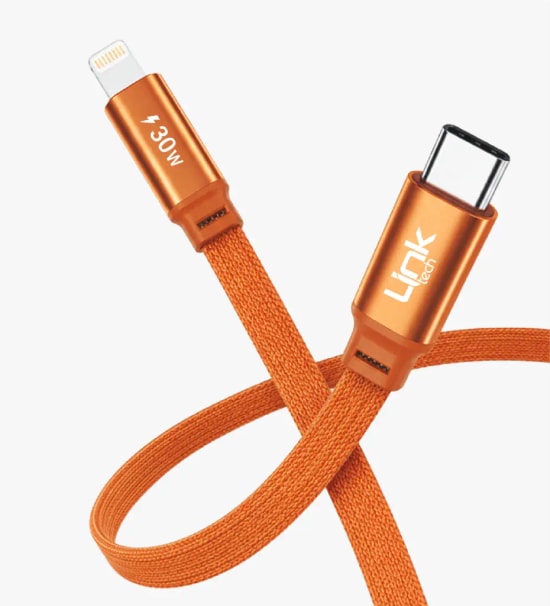 Linktech K576 Fast 1,5m 30W Type-C Lightning Turuncu Örgü Kablo - Metal Alaşımlı Uç, Flat Braided, Anti-tangle