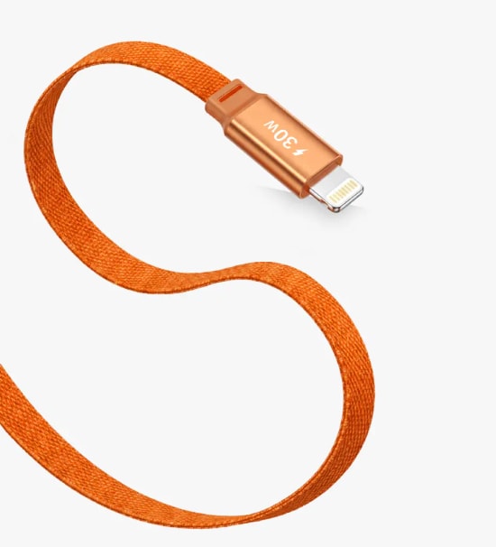 Linktech K576 Fast 1,5m 30W Type-C Lightning Turuncu Örgü Kablo - Metal Alaşımlı Uç, Flat Braided, Anti-tangle