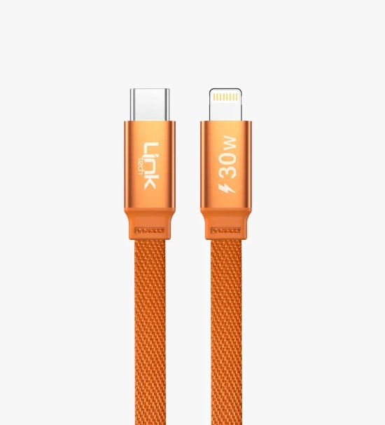 Linktech K576 Fast 1,5m 30W Type-C Lightning Turuncu Örgü Kablo - Metal Alaşımlı Uç, Flat Braided, Anti-tangle
