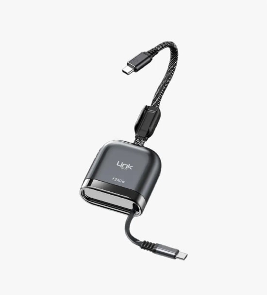 Linktech KN03 Fast 240W Manyetik Type-C Geri Sarılabilir Gri Örgü Kablo - Smart E-Marker Çip, PD 3.1 Süper Hızlı Şarj