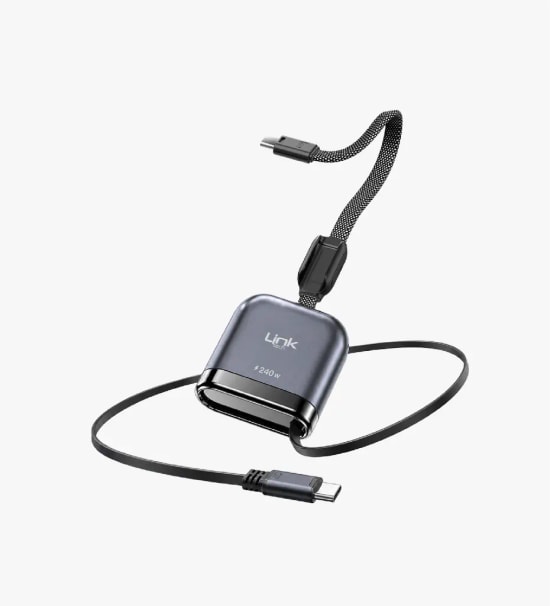 Linktech KN03 Fast 240W Manyetik Type-C Geri Sarılabilir Gri Örgü Kablo - Smart E-Marker Çip, PD 3.1 Süper Hızlı Şarj