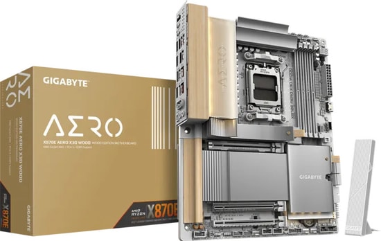 Gigabyte X870E AERO X3D DARK WOOD (X870E-AERO-X-DK-WOOD-AM5-DDR5) ATX Anakart - Wi-Fi 7, 256 GB RAM, 4x M.2
