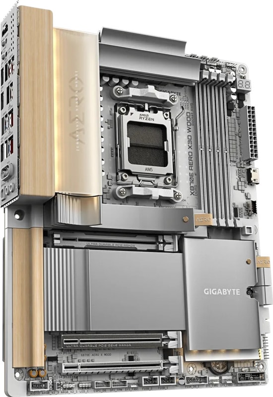 Gigabyte X870E AERO X3D DARK WOOD (X870E-AERO-X-DK-WOOD-AM5-DDR5) ATX Anakart - Wi-Fi 7, 256 GB RAM, 4x M.2