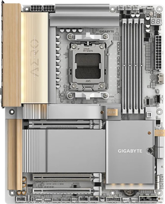 Gigabyte X870E AERO X3D DARK WOOD (X870E-AERO-X-DK-WOOD-AM5-DDR5) ATX Anakart - Wi-Fi 7, 256 GB RAM, 4x M.2