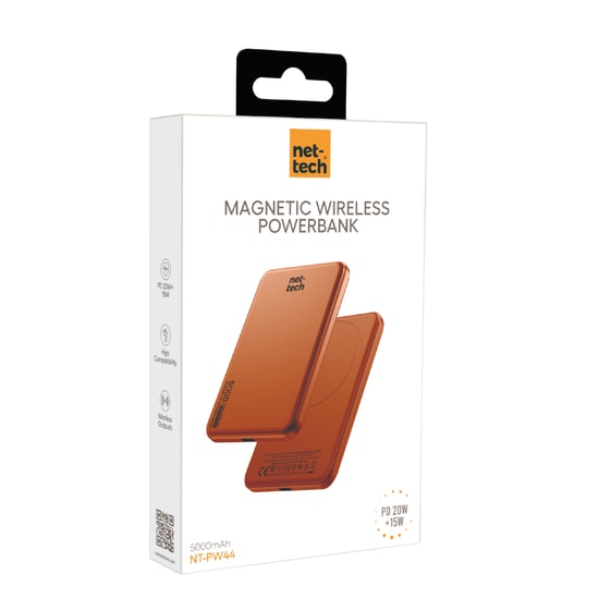 Nettech NT-PW44 NT-117920 Turuncu 5000mAh MagSafe Powerbank - 20W, PD Giriş, Type-C Kablo, 2 Çıkışlı, Hızlı Şarj
