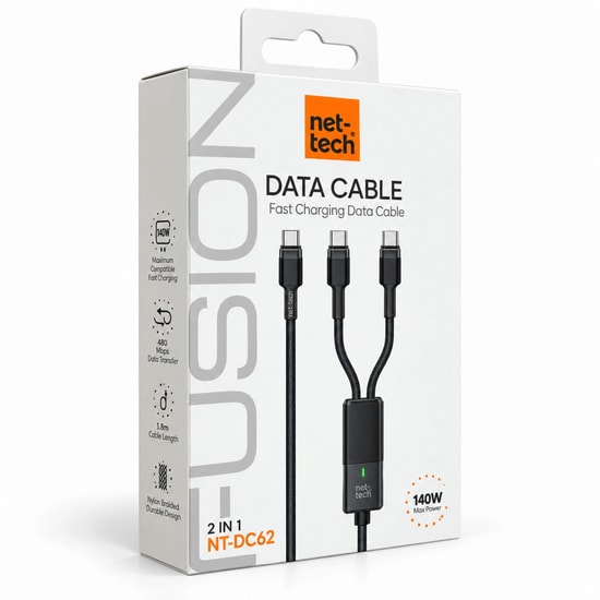 Nettech NT-DC62-SIYAH 140W İp Örgü Type-C To Type-C Kablo - 100 Cm, Hızlı Şarj, Data ve Görüntü Aktarımı