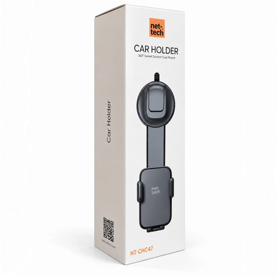 Nettech NT-CHC47 Siyah Araç İçi Vakum Etkili Telefon Tutucu - 360 Stand, Plastik, Metal Etiket, 24 Ay Garanti