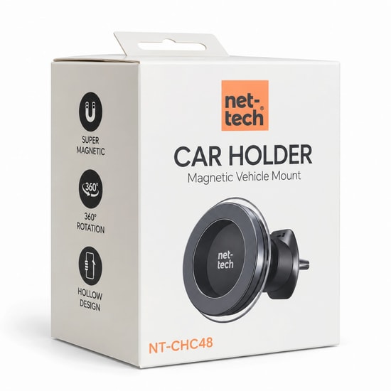 Nettech NT-CHC48 Siyah Manyetik Etkili Araç İçi Telefon Tutucu - Plastik, Stand Kullanımı, Metal Etiket, 24 Ay Garanti