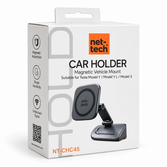 Nettech NT-CHC45-GRI Tesla Manyetik Etkili Araç İçi Telefon Tutucu - Plastik, Stand Kullanımı, Metal Etiket, 24 Ay Gar