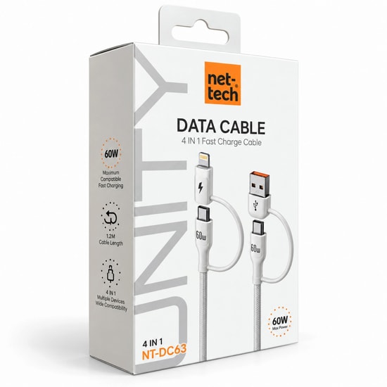 Nettech NT-DC63 NT-117914 60W Beyaz İp Örgü Şarj ve Data Kablosu - Type-C+Lightning, 100 cm, Hızlı Şarj Desteği