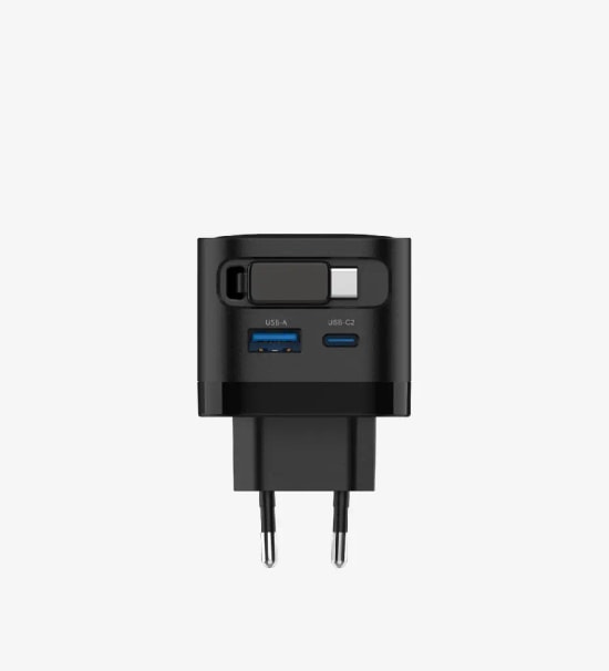 Linktech G855 Premium 35W 2 Girişli Type-C Kablolu GaN Şarj Adaptörü - PD3.0, PPS, QC4.0+, Çekilebilir USB-C Kablo