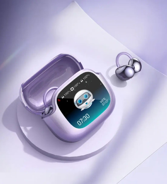 LinkTech TW50 Premium Dokunmatik Ekran Ai Destekli Mor TWS Bluetooth Kulaklık - OWS Tasarım, Ekolayzır, Kamera Kontrolü
