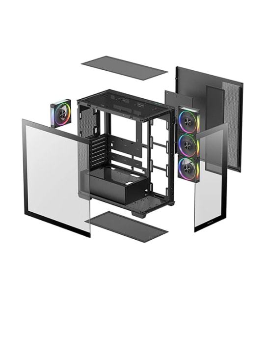 Deep Cool CG580-4F-V2 Siyah ATX Mid-Tower Bilgisayar Kasası - 2x 3.5" HDD Yuvası, Fan Aydınlatması, PSU Yok