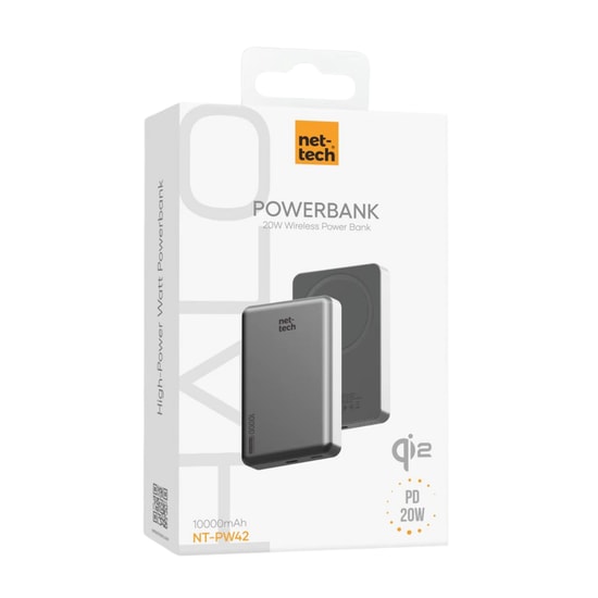Nettech NT-PW42 Gri 10000mAh Magsafe Powerbank (NT-PW42 GRI) - 20W PD Hızlı Şarj, Type-C, Led Göstergeli, Taşınabilir