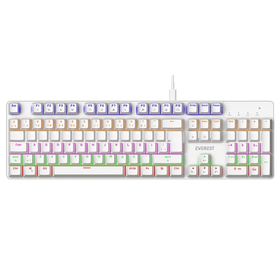 Everest KB-MK1 Lumos Beyaz Red Switch Mekanik Oyuncu Klavyesi - Kablolu, Rainbow Aydınlatmalı, Full Anti-Ghosting