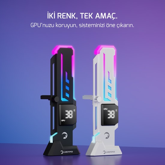 Gamepower Heatsync (HEATSYNC-V2-ARGB-BEYAZ) Ekran Kartı Tutucu - Dijital Ekran, 60-163 mm, 9-pin USB 2.0