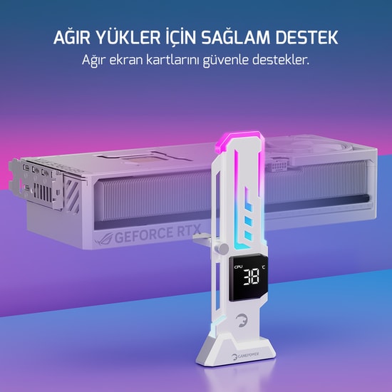 Gamepower Heatsync (HEATSYNC-V2-ARGB-BEYAZ) Ekran Kartı Tutucu - Dijital Ekran, 60-163 mm, 9-pin USB 2.0