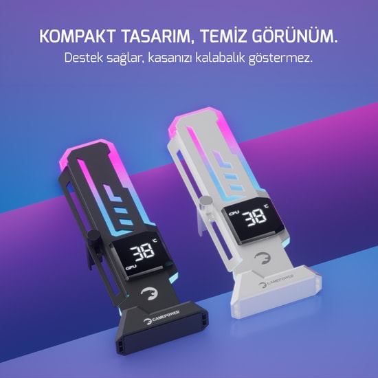 Gamepower Heatsync (HEATSYNC-V2-ARGB-BEYAZ) Ekran Kartı Tutucu - Dijital Ekran, 60-163 mm, 9-pin USB 2.0