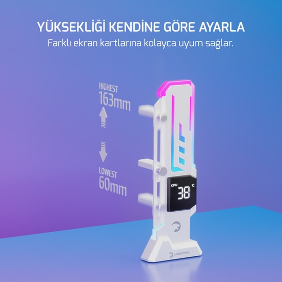 Gamepower Heatsync (HEATSYNC-V2-ARGB-BEYAZ) Ekran Kartı Tutucu - Dijital Ekran, 60-163 mm, 9-pin USB 2.0