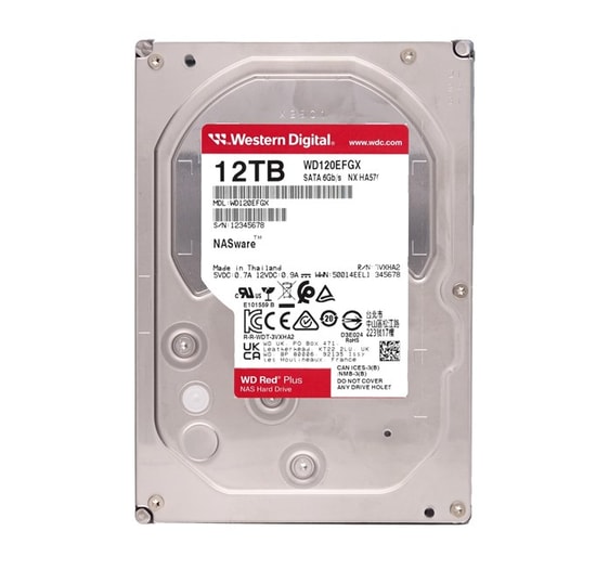 WD Red Plus 12TB WD120EFGX 3.5 İnç SATA NAS Hard Disk - 7200 RPM, SATA3, 512 MB Önbellek, 260 MB/s Sıralı Okuma