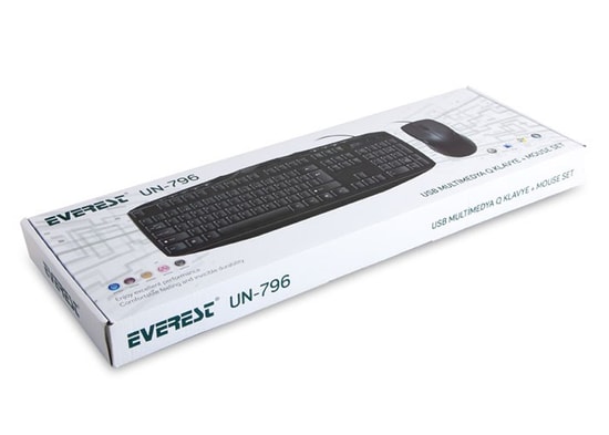 Everest Siyah Kablolu Multimedia Q Türkçe Klavye ve Mouse Seti UN-796 - USB Bağlantı, Optik Mouse, 105 Tuşlu Klavye