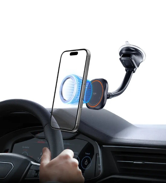 Linktech H895 Premium Vantuzlu Ön Cam Evrensel Telefon Tutacağı - Güçlü N45 Mıknatıs, 360 Dönebilir, 400g Dayanıklı