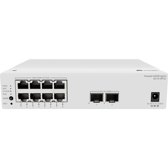 Huawei eKitEngine S210-8P2J 8 Port Gigabit PoE Switch - 2x 2.5G SFP Uplink, 128W, Cloud Yönetilebilir, L2 Metal Kasa
