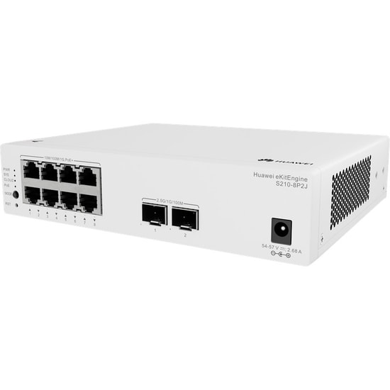 Huawei eKitEngine S210-8P2J 8 Port Gigabit PoE Switch - 2x 2.5G SFP Uplink, 128W, Cloud Yönetilebilir, L2 Metal Kasa