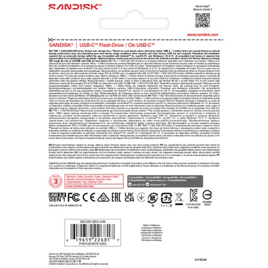SanDisk SDCZB-128G-G46 128GB USB-C Flash Drive Bellek - USB 3.2 Gen 1, 250MB/s Okuma, Siyah, Klipsli Mini Gövde